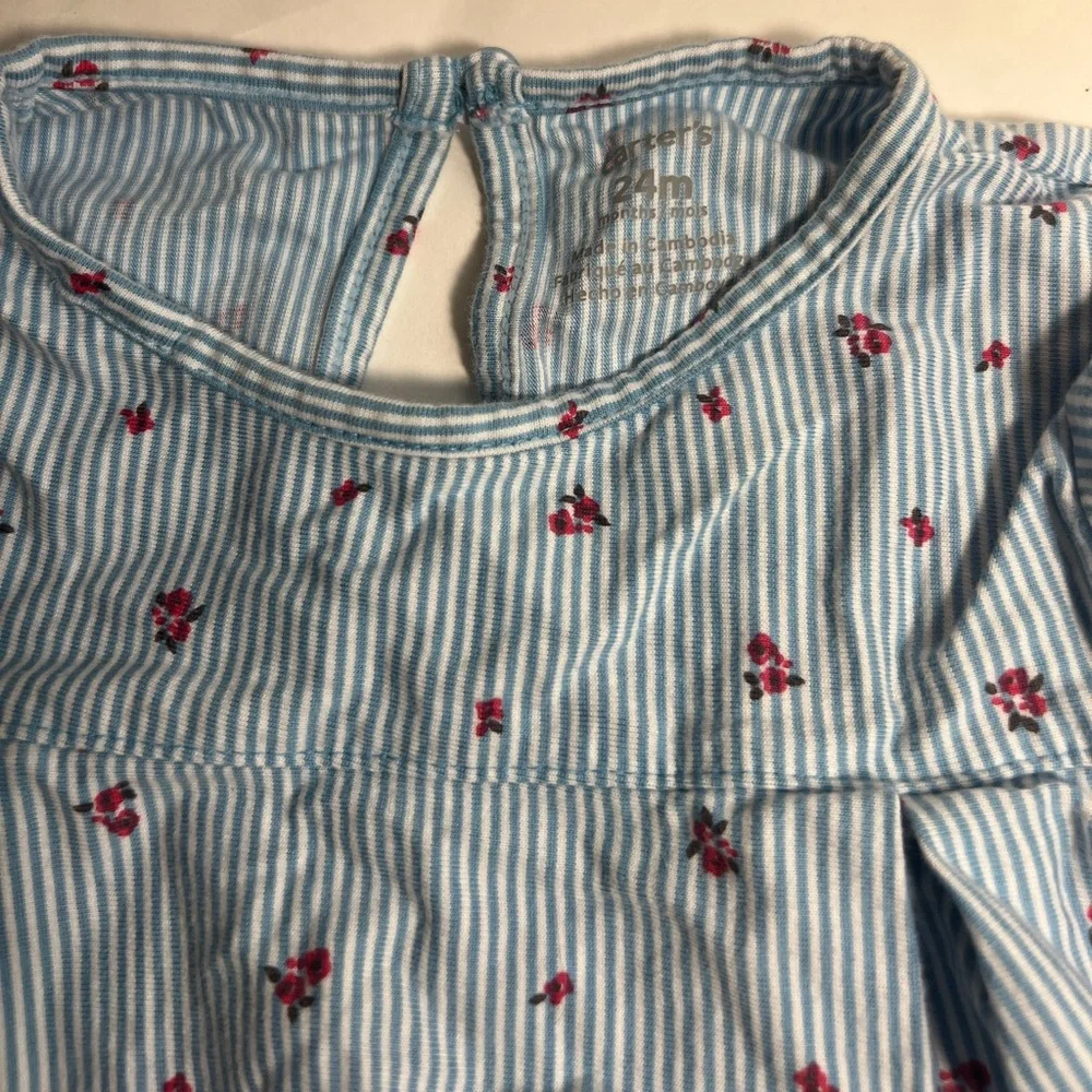 Girls Carter Blue Striped Baby Bodysuit with Red Accents 24 months
